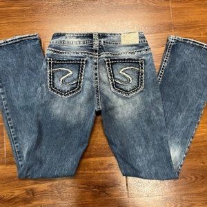 Silver Suki Mid Boot Fluid Distressed Denim Jeans 28x33